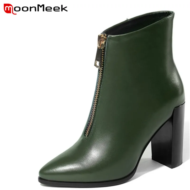 

MoonMeek 2020 hot sale autumn winter women boots fashion ladies genuine leather boots sexy super high heels ankle boots