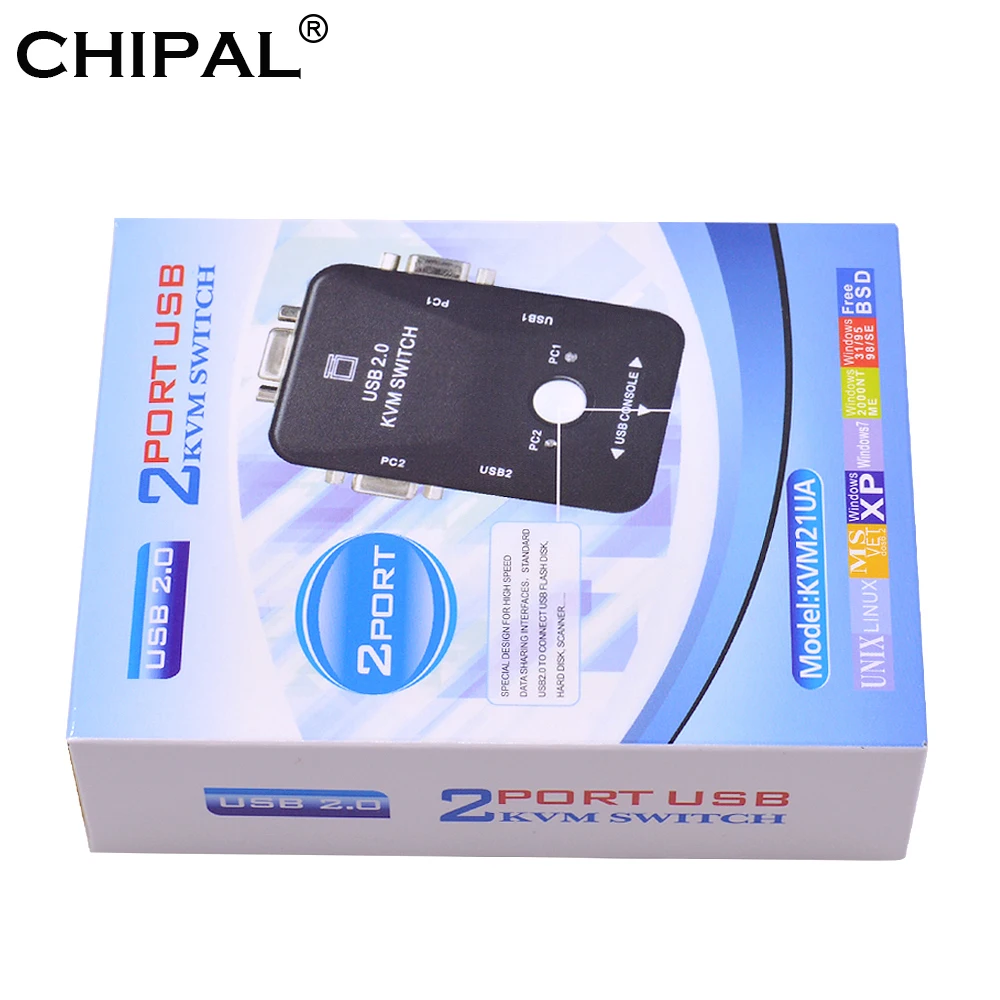 CHIPAL 10 шт. 2 Порты и разъёмы USB 0 kvm переключатель Switcher 1920*1440 VGA SVGA Splitter Box HUB Селектор