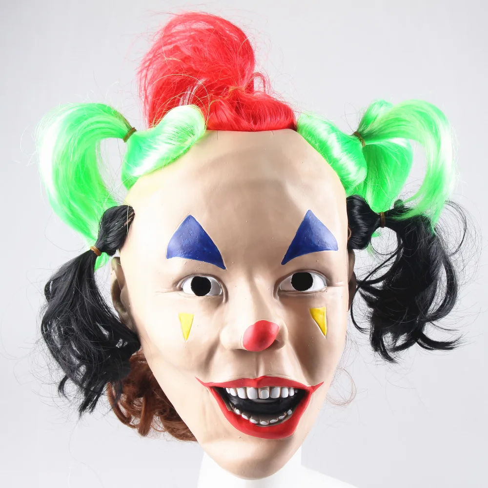 

Adult Size Halloween Mask Spoof Circus Joker Easter Horror Bar Zombies Long Hair Masks For Women Men MJ065