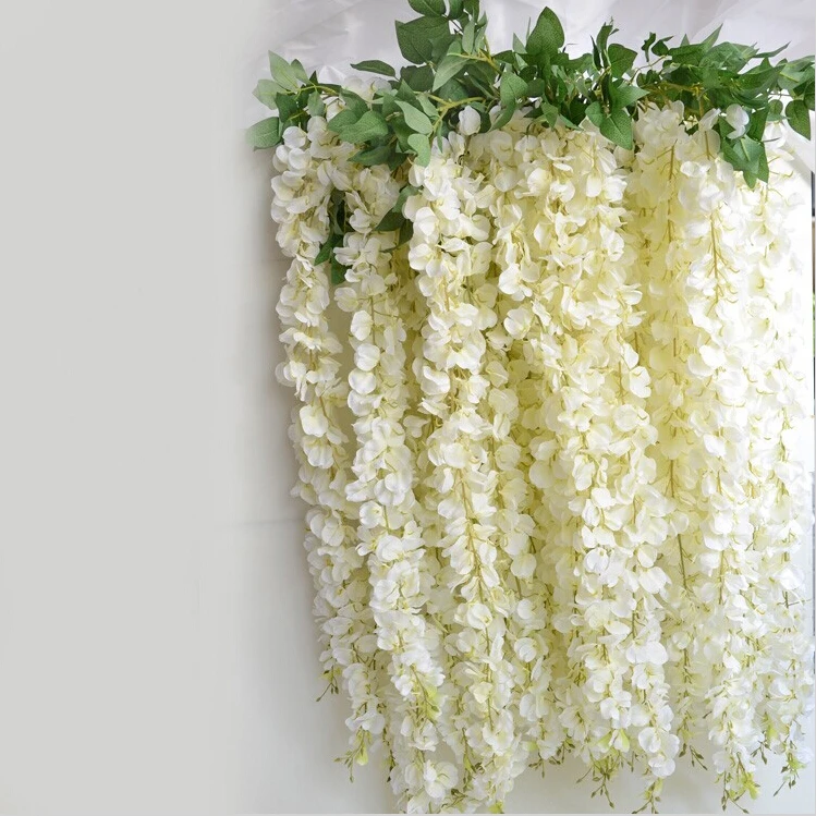 

Extra Long White Artificial Silk Hydrangea Flower Wisteria Garland Hanging Ornament For Garden Home Wedding Decoration Supplies