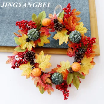 

Rattan red berry Gold Maple leaf wreath Pumpkin Pine cone Artificial flowers Garland weeding decoration Halloween christmas gift