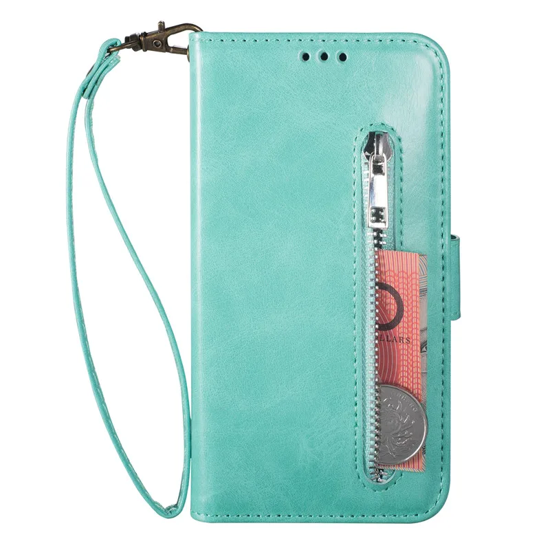 Zipper Case For Samsung A70 A50 A20E A40 A60 A20 A30 A10 S A90 5G M10 M20 M30 M40 A7 A6 Plus J8 A5 Flip Leather Cover - Цвет: Green