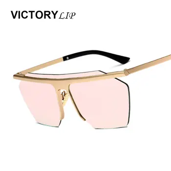 

Victorylip 2017 Luxury Men Square Vintage Sunglasses Women Famous Brand Designer Sun Glasses Metal Oversized Mirror Lens UV400