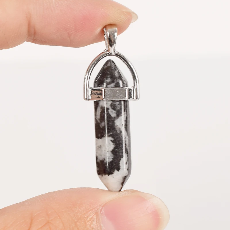 

30mm Tumbled Stone Hexagonal Column white black zebra jasper Reiki Pendulum Pendant Healing Mineral Quartz Crystals Home Decor