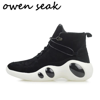 

Owen Seak Men Casual Shoes Luxury Sneakers Trainers Cow Suede Leather Boots Arrivals Adult Male Spring Lace Up Flats Black Shoes