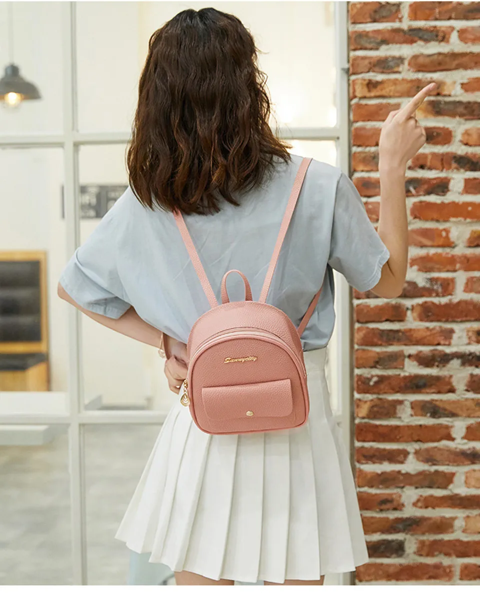 Beibaobao 2019 PU Leather Shoulder Mini Small Backpack Women Teenage Girls Kids Multi-Function Female Ladies Phone Pouch Pack