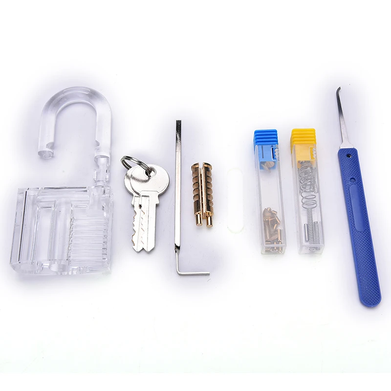 

1Set Transparent Visible Pick Cutaway Practice Padlock Lock With Broken Key Removing Hooks Lock Kit Extractor Set Locksmith Tool