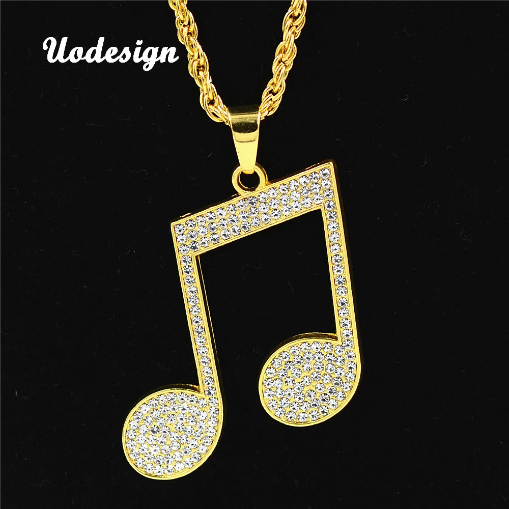 Uodesign Rhinestone Rhythm Pendants Necklace Men Hiphop Music Note Long