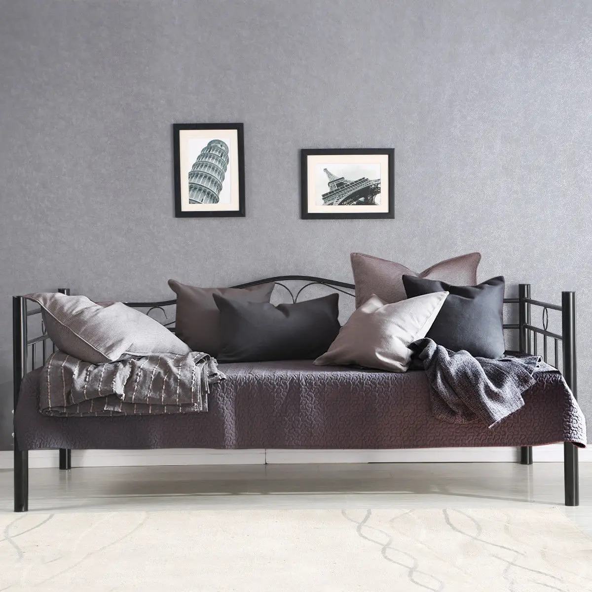 Giantex Twin Size Daybed Sofa Bed Bedroom Modern Metal Steel Bed Frame Solid Support Guest Dorm Home Furniture HW56068+ Giantex Twin Size Daybed Sofa Bed Bedroom Modern Metal Steel Bed Frame Solid Support Guest Dorm Home Furniture HW56068+
