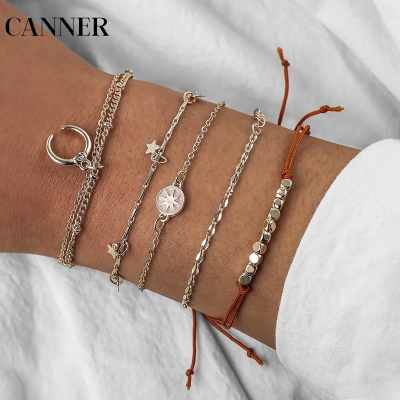 

CANNER Trendy Simple 5pcs/Set Fashion Bohemia Different styles Small bracelets for Women Gold Color Female BOHO Party Jewelry R5