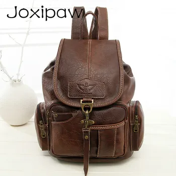 

2018 High Quality Women Backpack Vintage Backpacks for Teenage Girls Fashion Large School Bags PU Leather Black Bag mochila