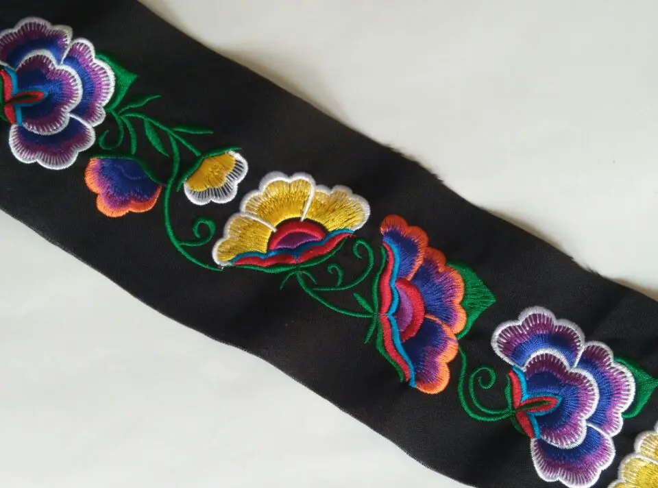 

miao cross stitch crochet fabric lace trim 7cm dress collar ribbon tape webbing ethnic tribal thai india boho floral embroidery