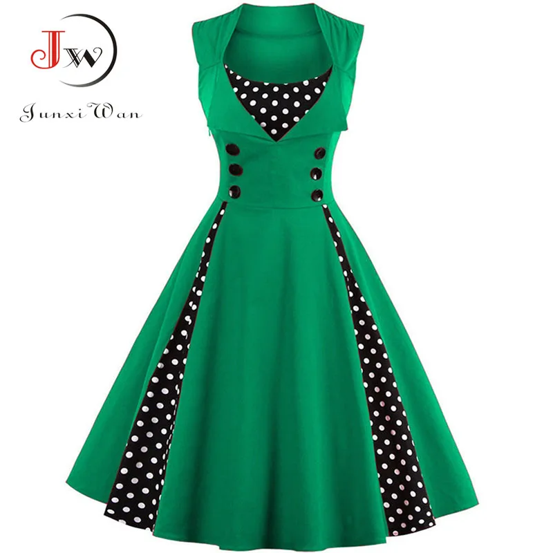 S-4XL Women Robe Retro Vintage Dress 50s 60s Rockabilly Dot Swing Pin Up Summer Party Dresses Elegant Tunic Vestidos Casual
