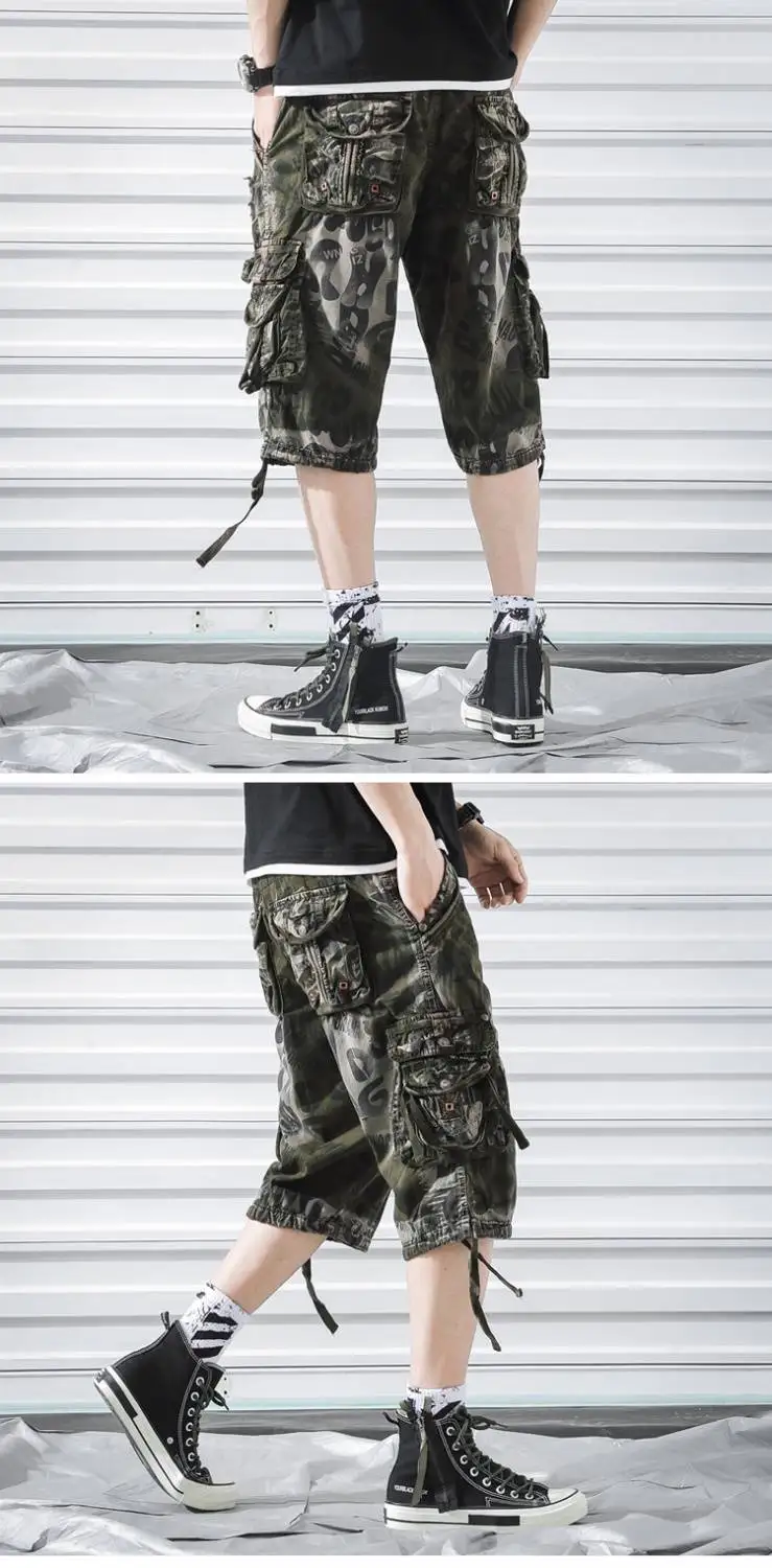 Для мужчин в стиле панк-рок в стиле хип-хоп Шорты ленты в стиле хип-хоп брюки-карго Шорты Для мужчин s Черный Повседневная Уличная одежда