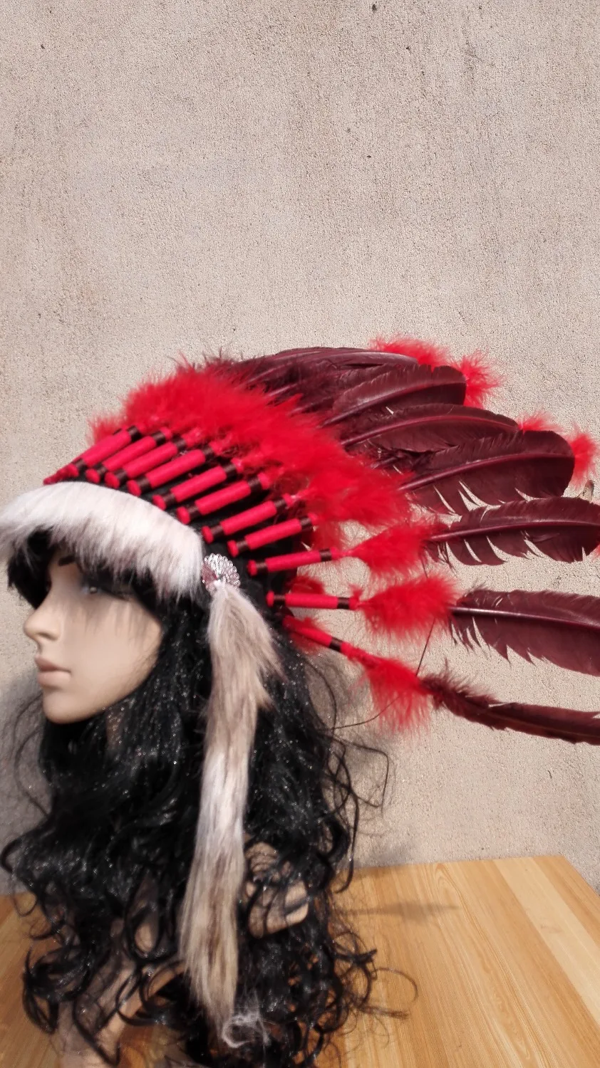 21 inch dark brown Indian Feather headdress indian war hand made