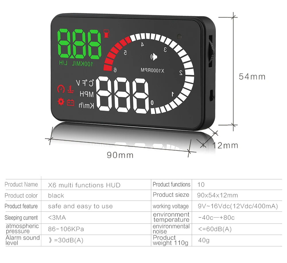 OBD2 HUD Автомобильный дисплей 5," светодиодный проектор на ветровом стекле OBD сканер скорости топлива Предупреждение сигнал тревоги данные диагностический инструмент