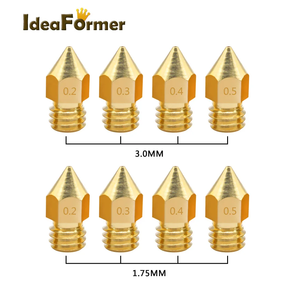 5 шт./лот 1,75/3,00 мм нити M6 резьбовой насадки MK8 nozzle0.2/0,3/0,4/0,5 мм, для выхода в свет, Медь 3D принтеры Запчасти