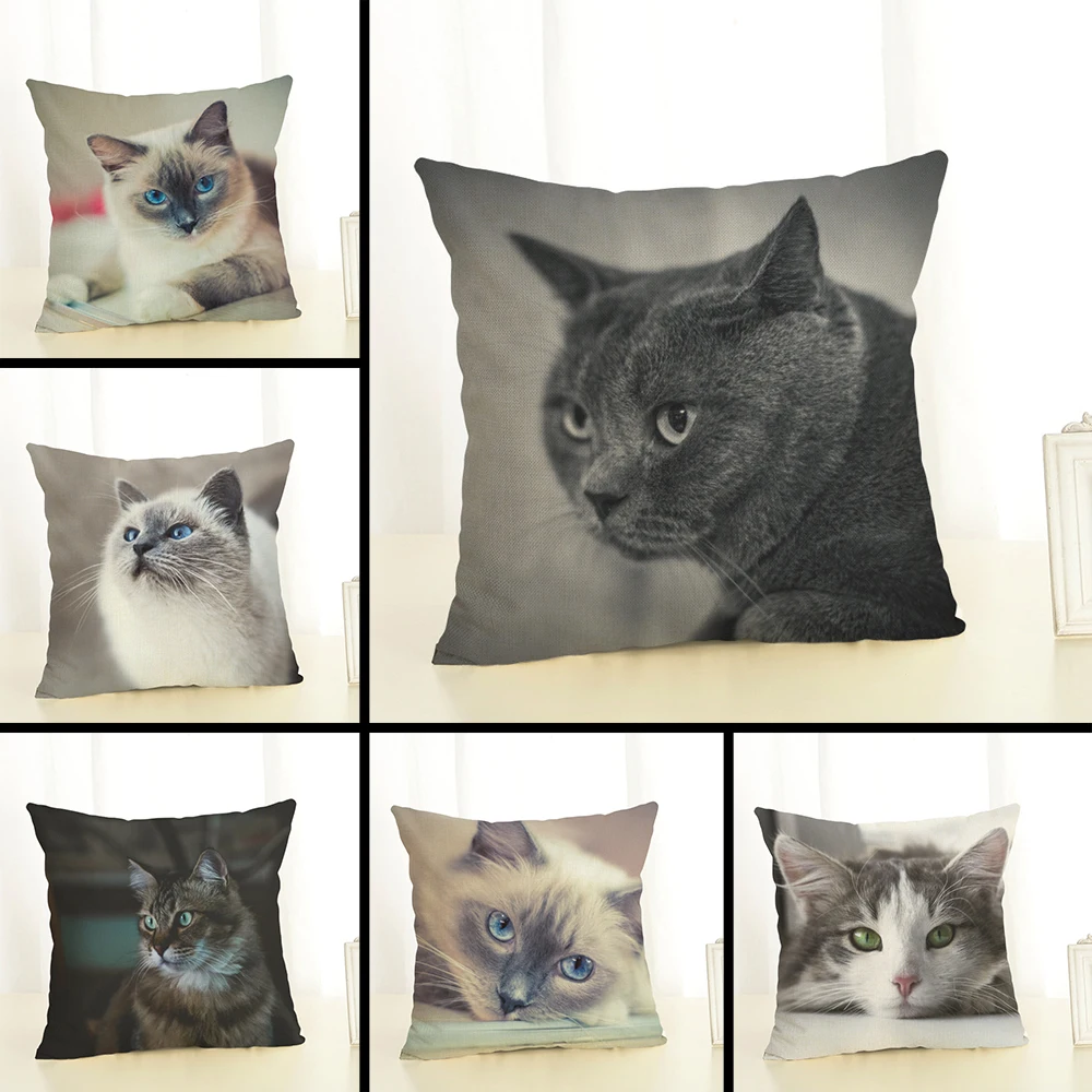 

Nordic Cushion Cover 3D Cute Cats Printed Pillowcases Linen Cotton Pillow Covers Sofa 45x45cm Cushion cover for Living Room