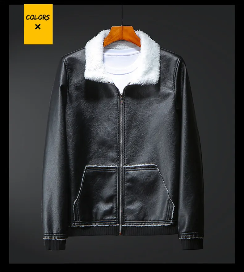 8XL 2018 Brand Shopping Week New Autumn Motorcycle Leather Jackets Men Winter Fur Collar Men Leather Jacket Male Coat Plus Size 07