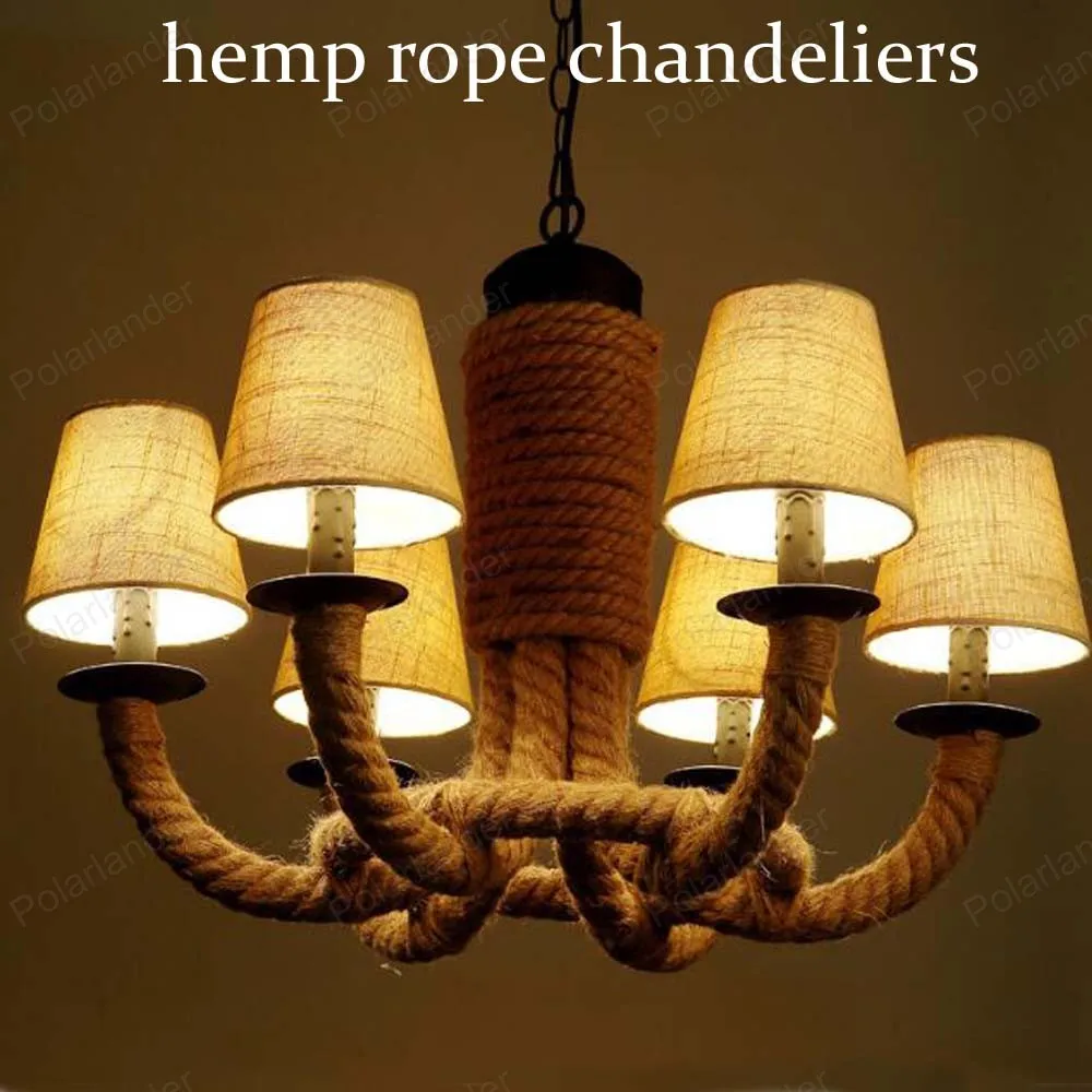 Ceiling Chandelier Lamp Fixtures personality Decorative Retro Hemp Rope