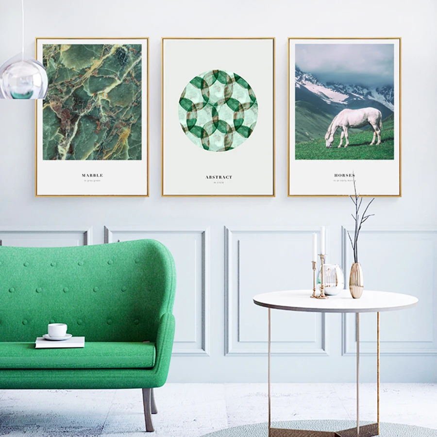 ASAPFOR Nordic Art Landscape Wall Pictures for Living Room White Horse Canvas Painting Kitchen Green Leaves Poster Print | Дом и сад
