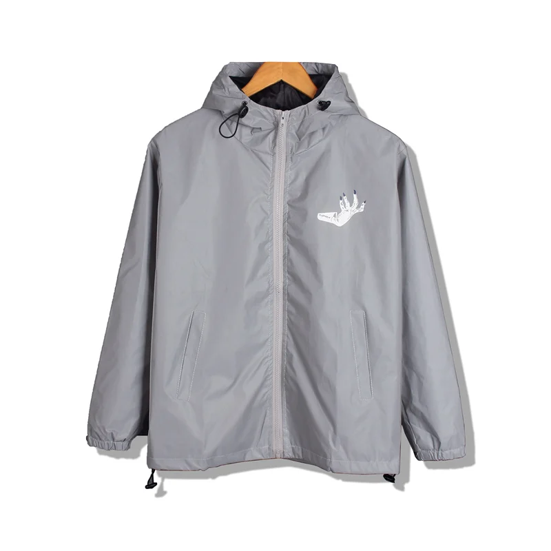 3M Reflective Jacket Men Women Spring Autumn Hand Flowers Windbreaker Japanese Streetwear Hip Hop Casual Harajuku Jacket Jaqueta