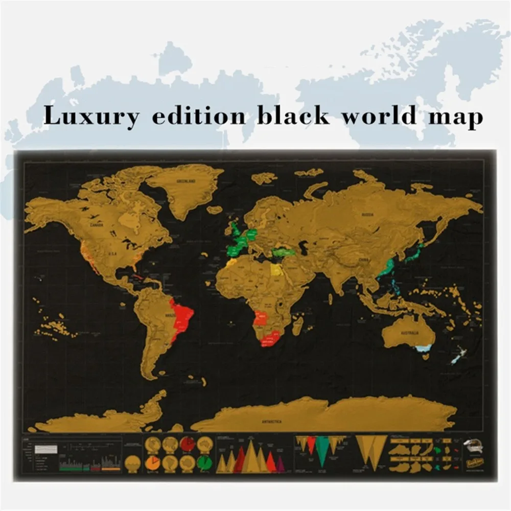 Карта мира для путешествий, Золотая фольга, черная карта для скретч, покрытие из фольги, Карта мира, роскошный подарок для путешествий, Mapa Mundi