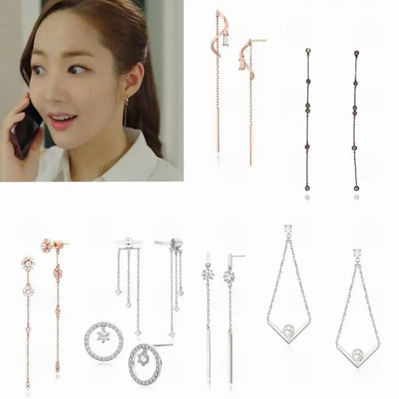 

MENGJIQIAO 2018 Korean Star Trendy Shiny Zircon Drop Earrings For Women Delicate Micro Paved Long Pendientes Boucle D'oreille