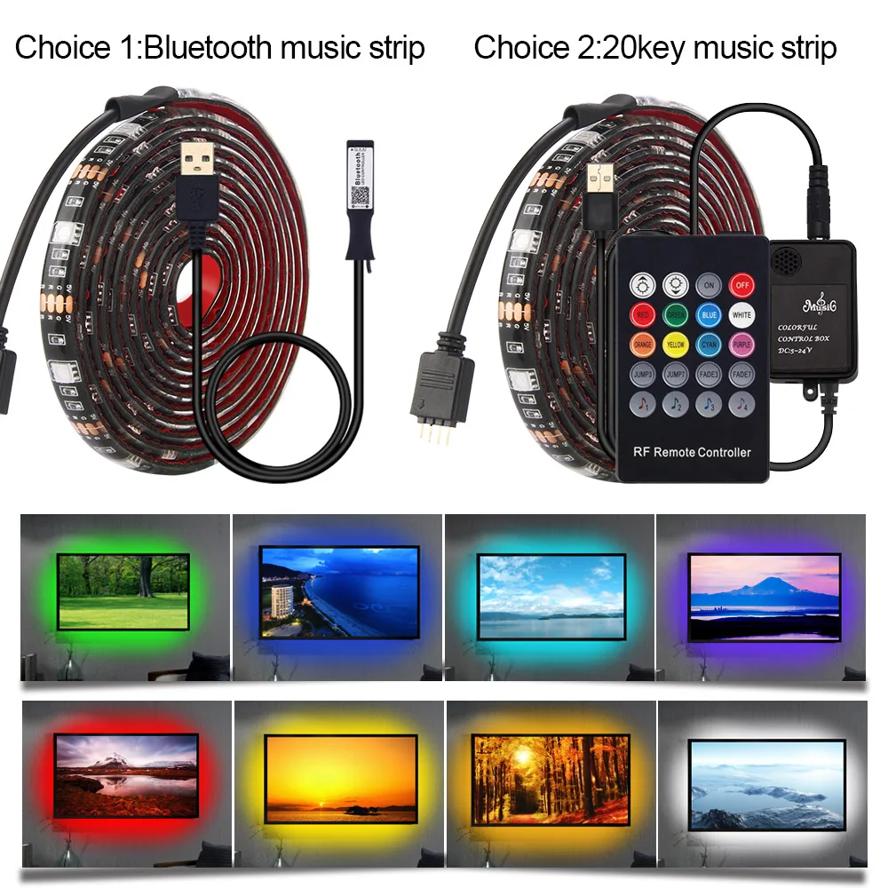 Светодиодная лента USB светильник RGB 5050 с Bluetooth контроллером для ТВ IP20/IP65