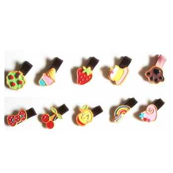 

10PCS/Lot Mix Safety duckbill Grosgrain Ribbon Hair Clip Lovely Cartoon Rainbow Fruit Children Hair Accessories Solid Hairpin