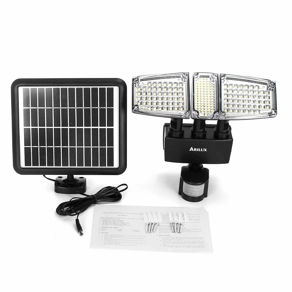 

LED Solar Power Flood Wall Light Three Head 178led PIR Motion Sensor Outdoor Garden Waterproof Lamp