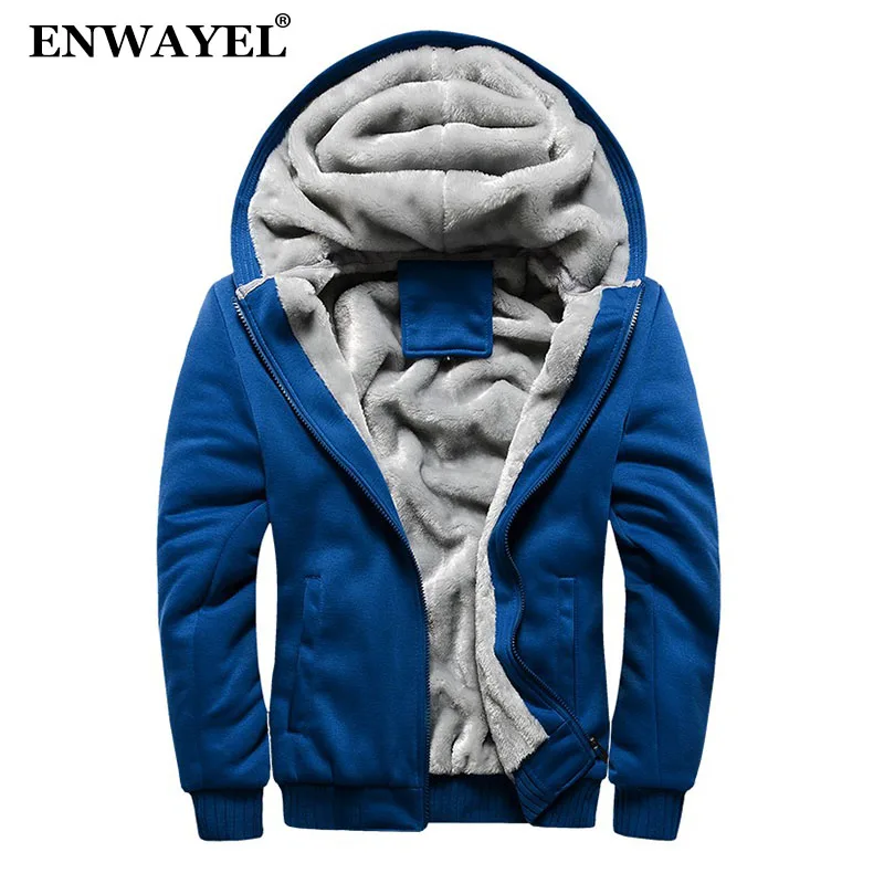 

ENWAYEL Autumn Winter Casual Hoodies Sweatshirt Men Coat With Fur Thick Velvet Male Hooded Sweatshirts Fleece Tracksuit Zipper