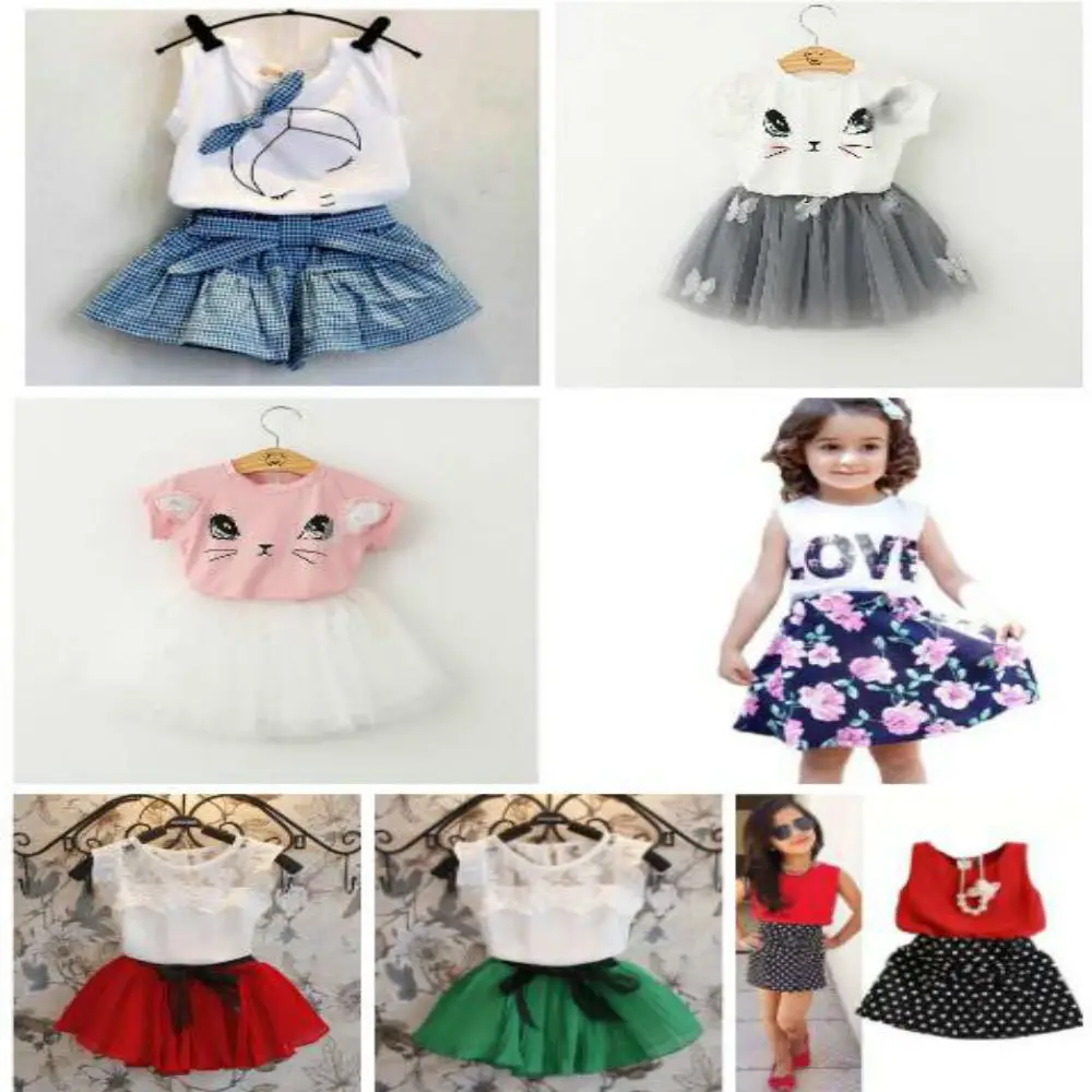 2019 Baby Girls Dresses Cat Love Flower Dot Pattern Kids Autumn Children Girl Clothing Set Princess Costume Cotton Cartoon | Детская