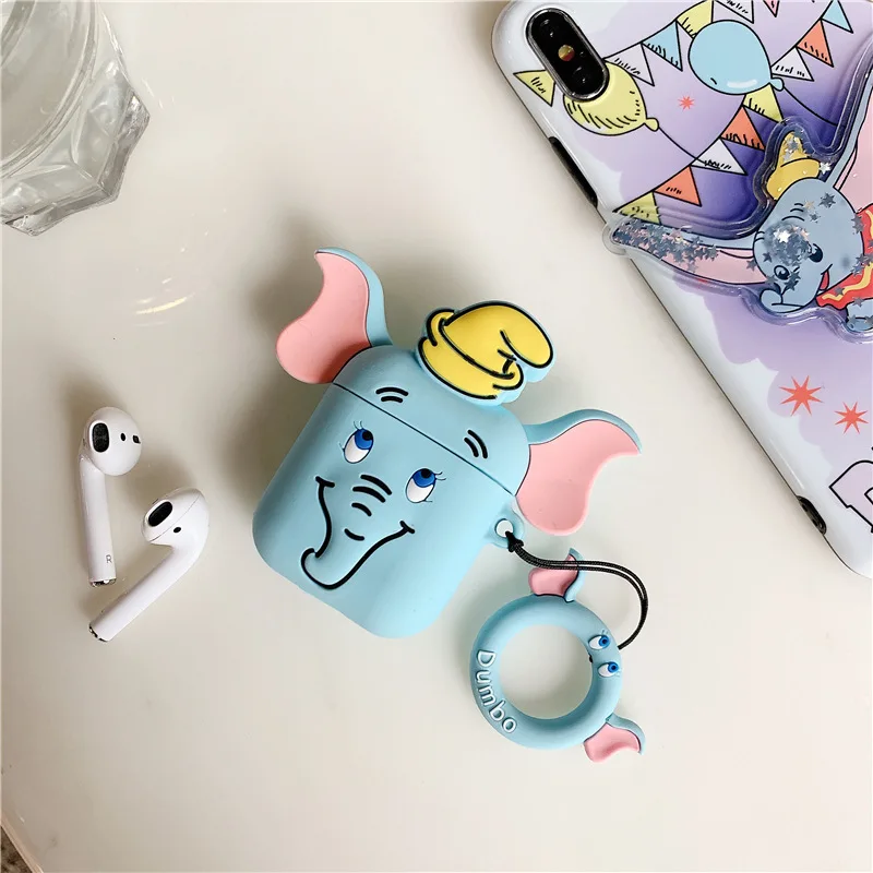 Мультфильм disneys ремень милый 3D Dumbo Bluetooth наушники чехол для Airpods 2 1 Аксессуары Anti-Потерянный SiliconeProtective Обложка сумка - Цвет: 1