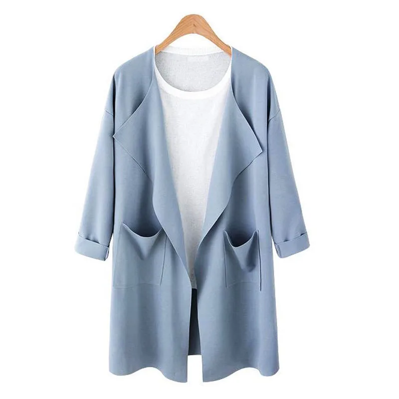 

2017 Trench Coat Cardigan For Women Spring Autumn Long Sleeves Plus Size Loose Fashion Outwears Female M-3XL Knit Cotton ZD1116