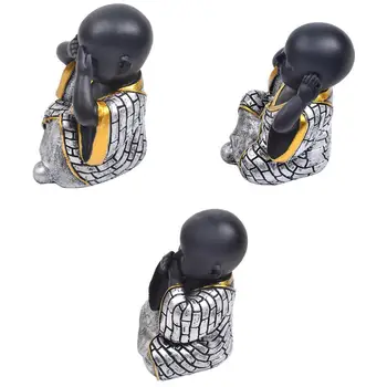 

3pack Happy Buddha Monk Statue Do not Say Look and Listen Collectible Figurines Resin Carved Ornament-Silver