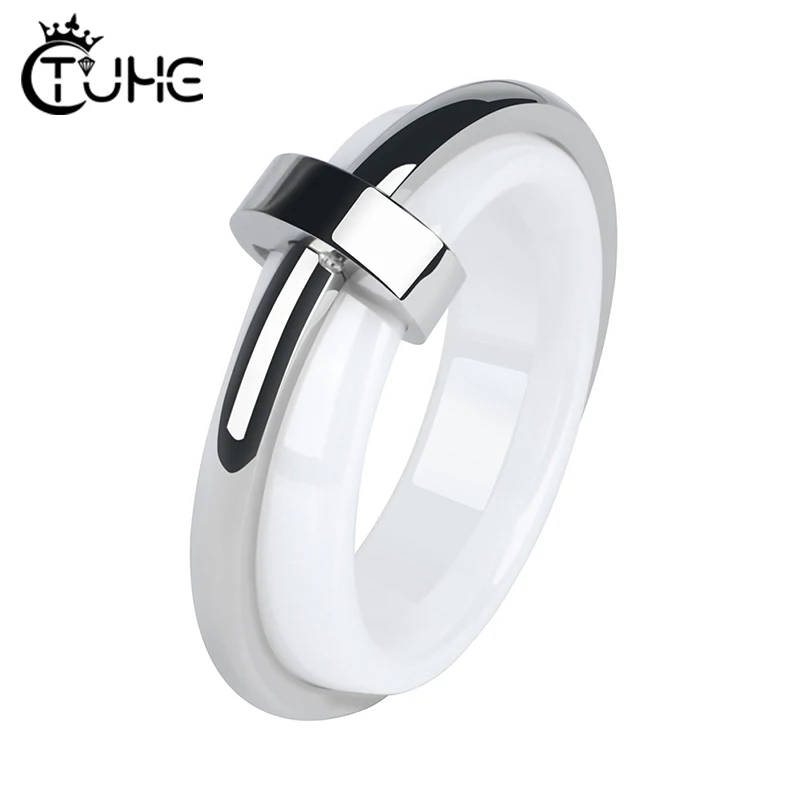 

Elegant Women Men Rings Stainless Steel Men Rings With Never Fade Healthy Ceramic Jewelry