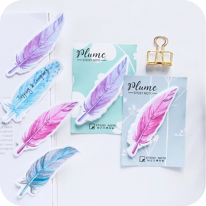 

30 pages/pack The Plume Series Feather Self-Adhesive Memo Pad Sticky Notes Post It Bookmark School Office Supply