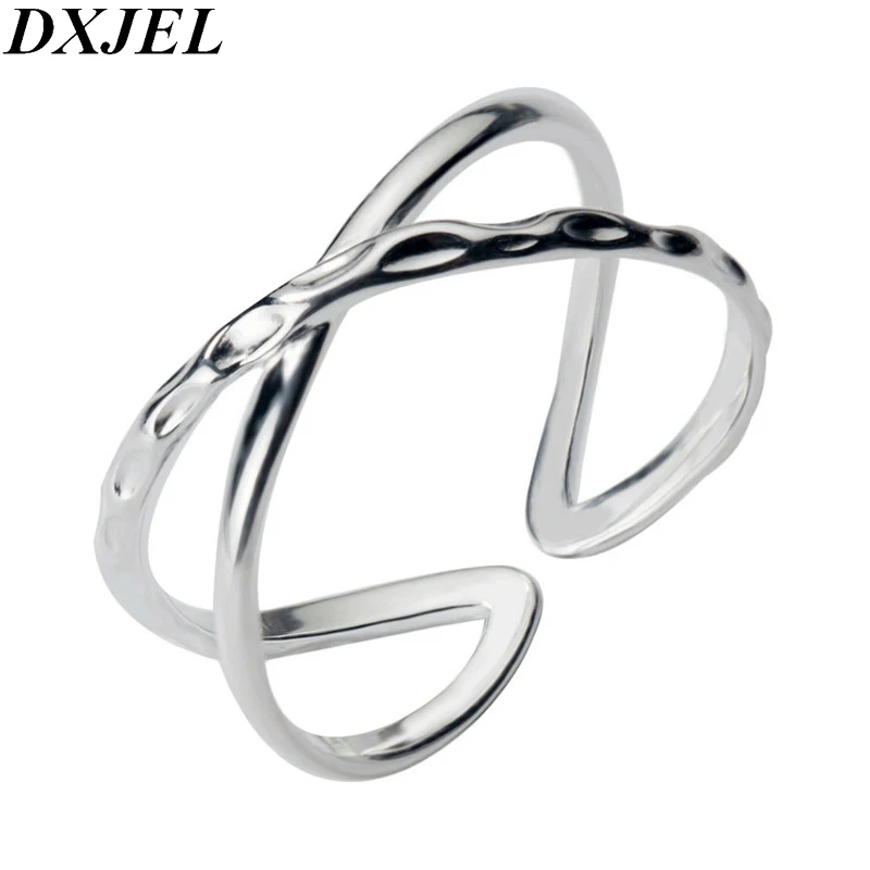

DXJEL 100% 925 Sterling Silver X Hollow Cross Open Rings For Women Double Line Adjustable Ring Dropshipping Jewelry Accessories