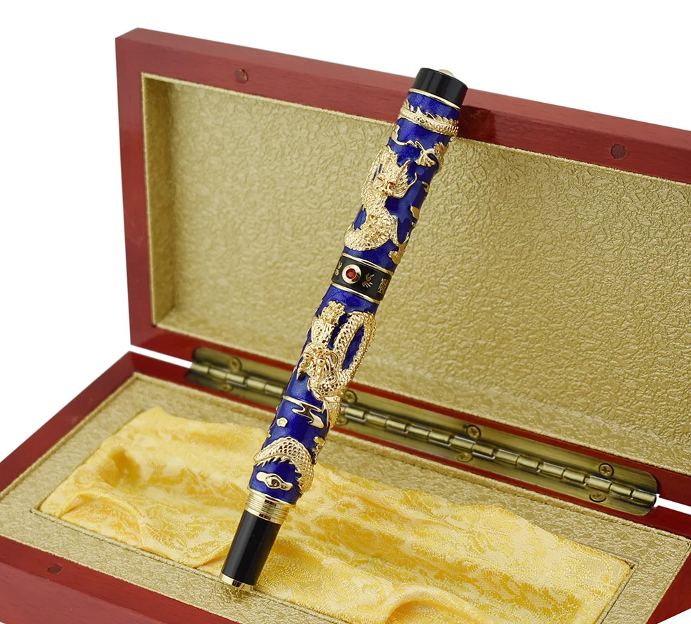 Jinhao Cloisonne Double Dragon Rolleball Pen Noble Purple Heavy Craft Gift Pen 