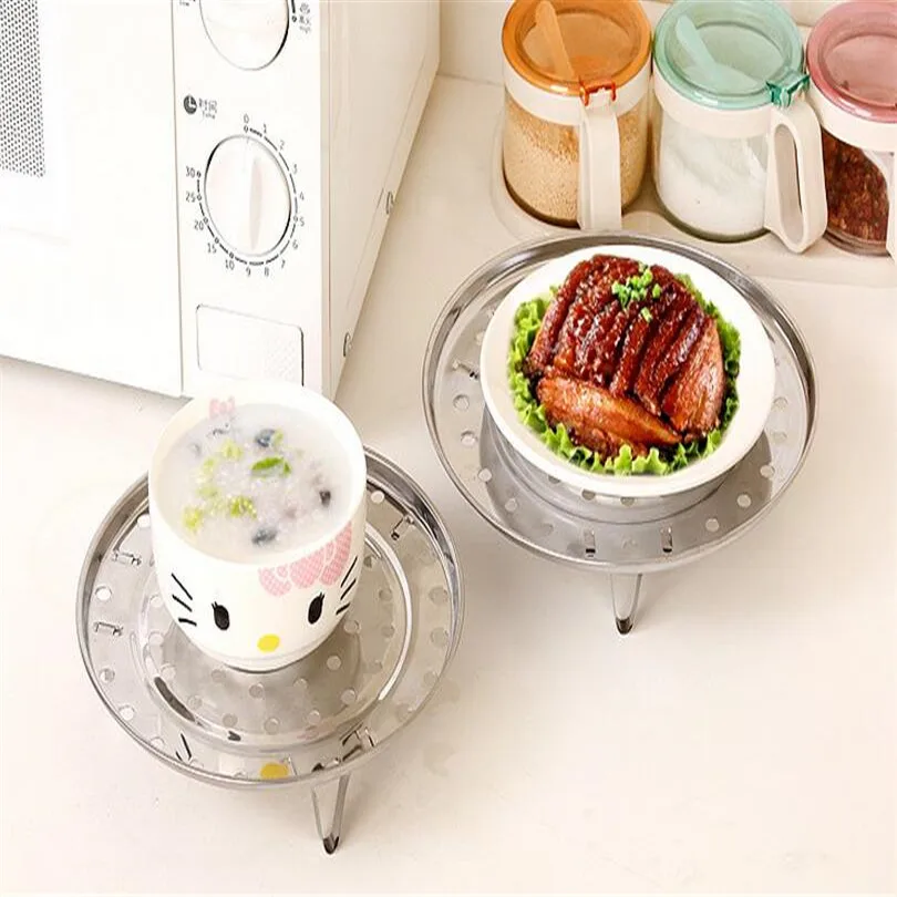 

Cooking Round Stainless Steel 22cm Diameter Steaming Rack Pot Steaming Tray Stand Cookware Tool w Stand