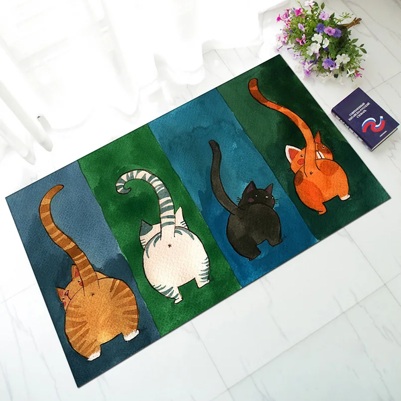 

Rubber Bath Mats Watercolor cat Cartoon Printed Bathroom Carpets Doormats Bedroom Mat Tea Table Bibulous Antiskid Floor Rug