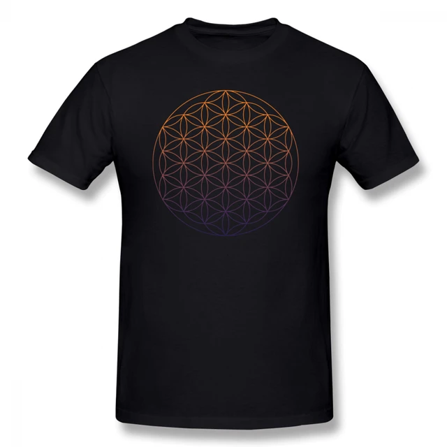 Sacred Geometry T Shirt Flower Of Life T-Shirt Men Print Beach Tee Shirts Male Short Sleeve Funny Awesome T Shirts Plus Size Black