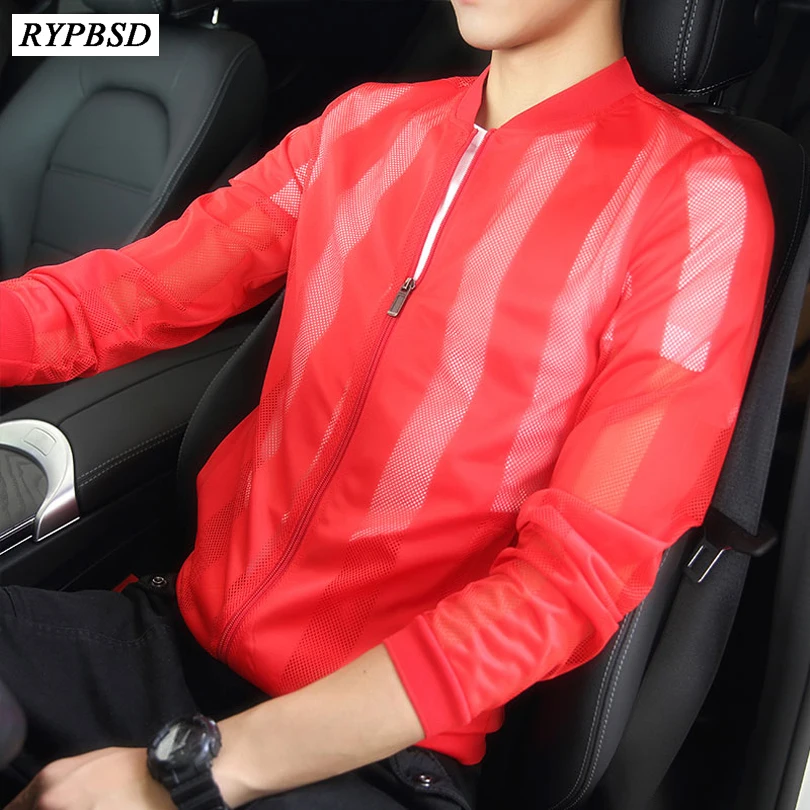 

5 Colors Bomber Jacket Men Sunscreen Windbreaker Thin Casual Long Sleeve Transparent Summer Men Bomber Jackets Plus Size M-5XL