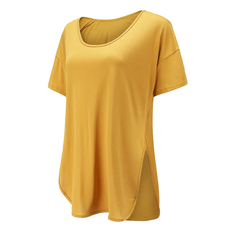 Mermaid Curve Breathable Quick-Dry Short Sleeved O-Neck Running T-shirt Yoga Exercise T-shirt Loose Fitness Sport Tees Top