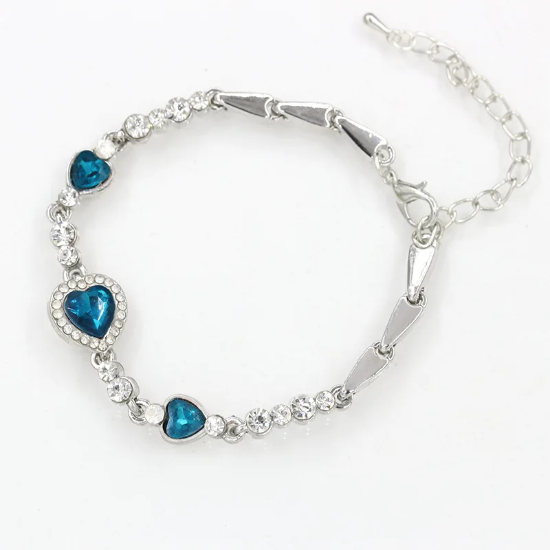 

New fashion Women Ocean Blue Crystal Rhinestone Heart Bangle Bracelet 2018