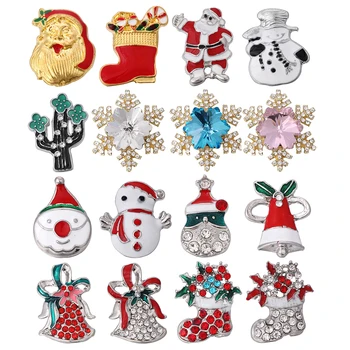 

10pcs/lot Mixed Style 18mm Christmas Snap Button Jewelry Christmas Snowman Snowflake Santa Claus Snap Buttons fit Snap Bracelet