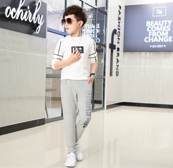 

Boys Spring Autumn Casual Sports Full Length Pants Active Style Fashion Ribbed Leg Hems Elastic Waist Loose Fit Running Trousers