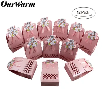 

OurWarm 12pcs Cute Pink/Blue Baby Shower Wedding Birthday Party Candy Boxes Gift Boxes Boy & Girl Paper Baptism