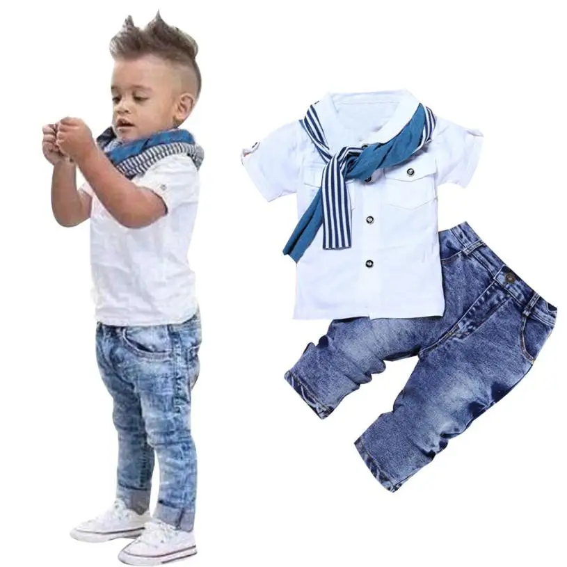 

Brand new 1Set Kids Baby Boys Short Sleeve T-Shirt Tops+Scarf+Trousers Clothes Outfits trendy cool stylish August 11